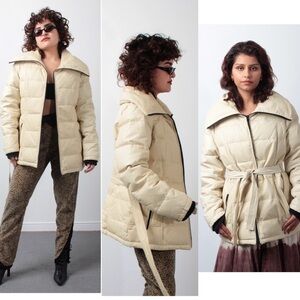 DANIER CREAM DOWN FEATHER FILLED PUFFER LEATHER JACKET COAT Sz S NWOT